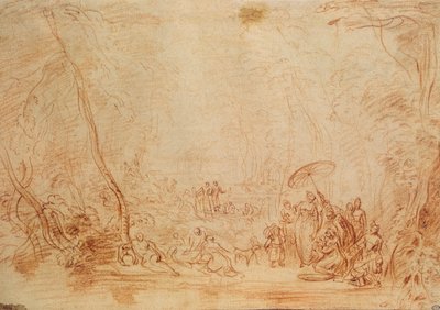 Räddning av Moses från vattnet (sangvin på papper) av Jean Antoine Watteau
